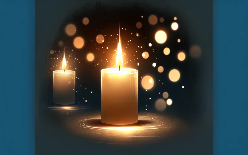Flamme de bougie r&eacute;chauffant doucement l'obscurit&eacute;, atmosph&egrave;re paisible de recueillement