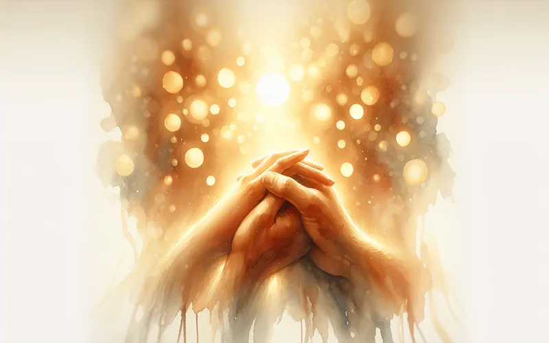 Deux mains se tenant avec douceur dans une lumi&egrave;re dor&eacute;e, r&eacute;confort et soutien