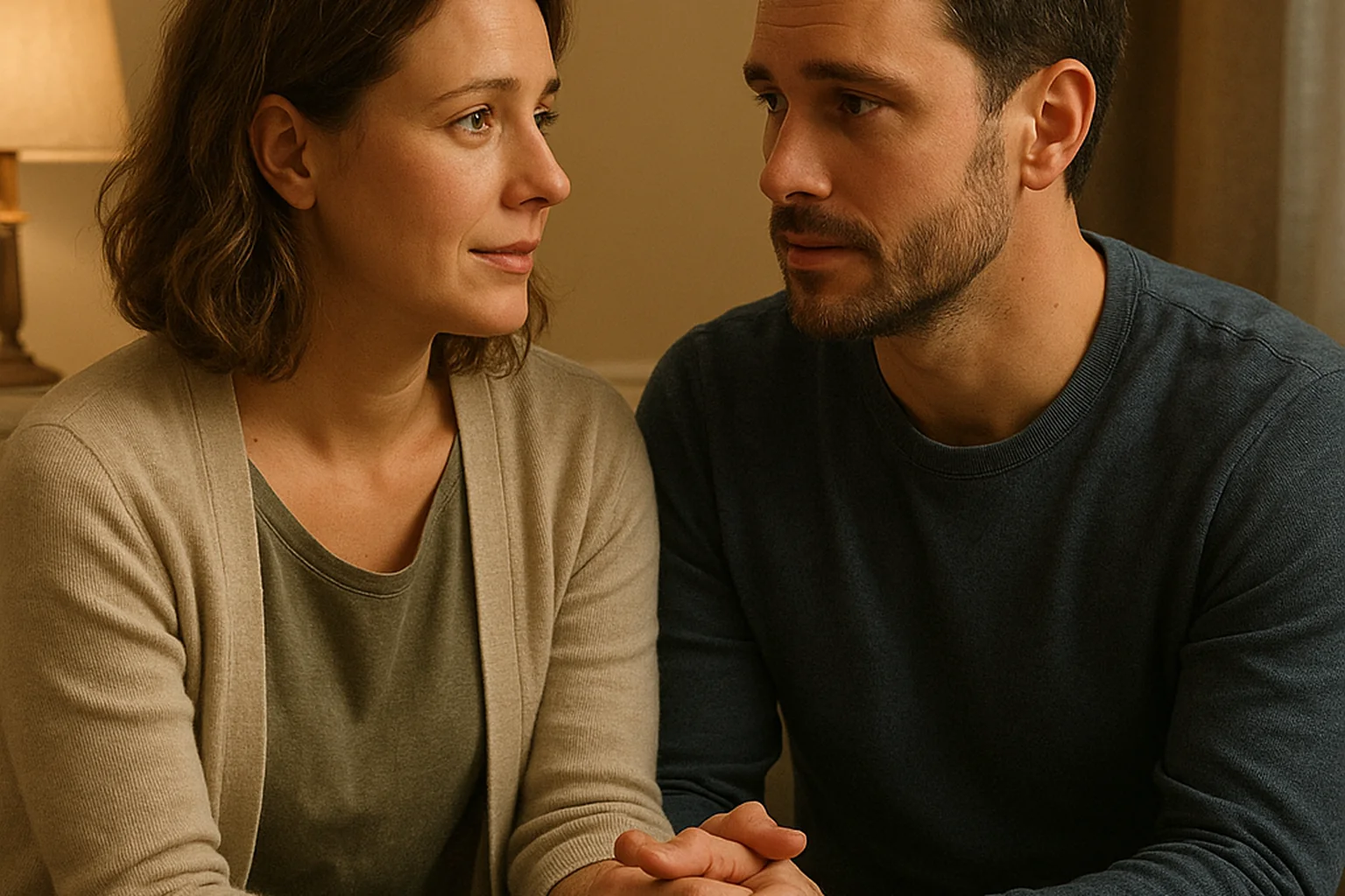 Couple se regardant avec bienveillance, engagé à reconstruire sa relation